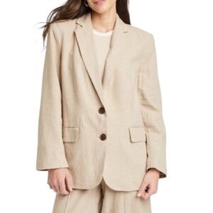 A New Day Blazer Jacket Coat Outerwear Tan Linen Business Preppy Academia‎ Large